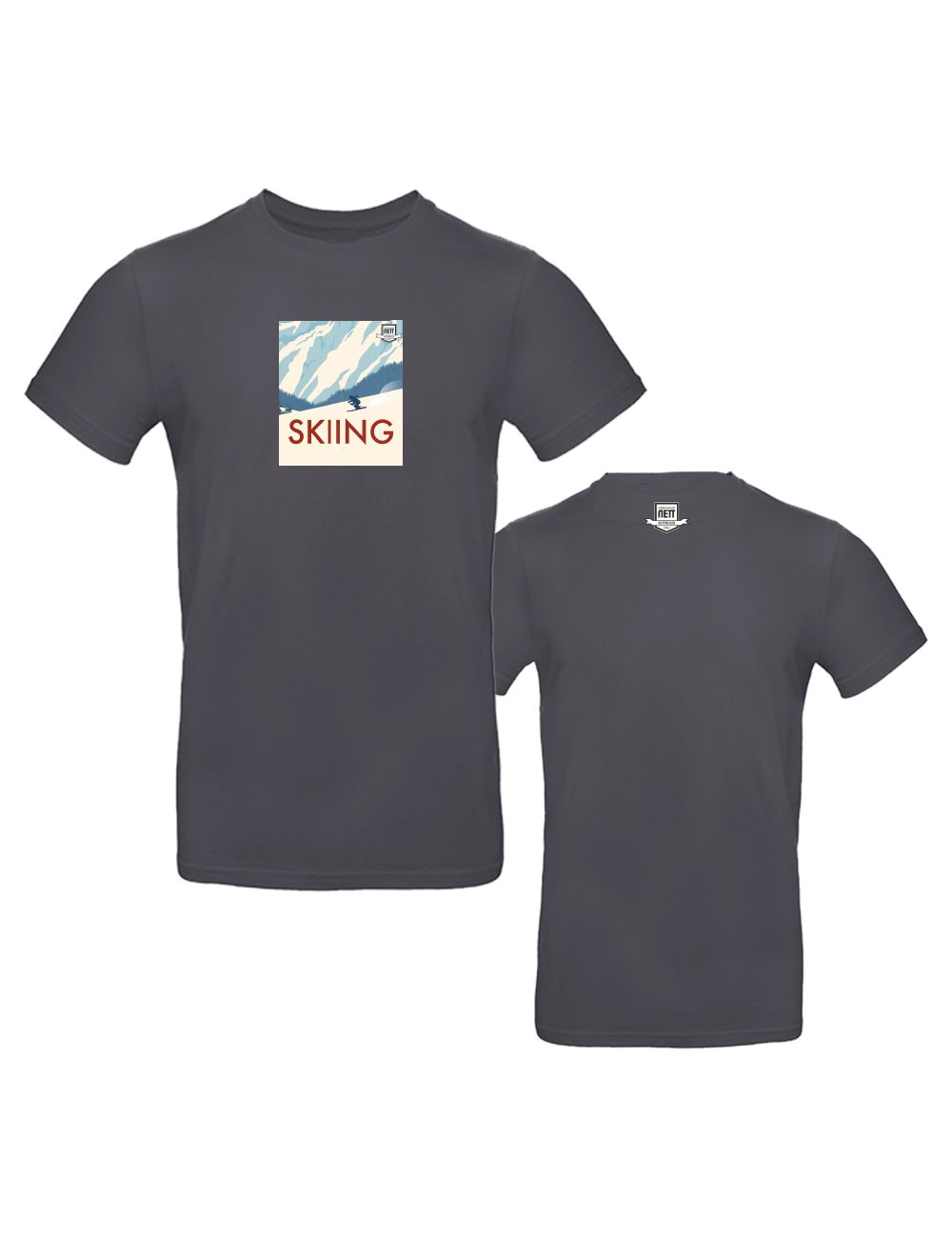 weingut-nett-duttweiler_t-shirt_etiketten_skiing_darkgrey Weingut Nett - T-Shirt - Etiketten - Skiing - darkgrey – Bild 1